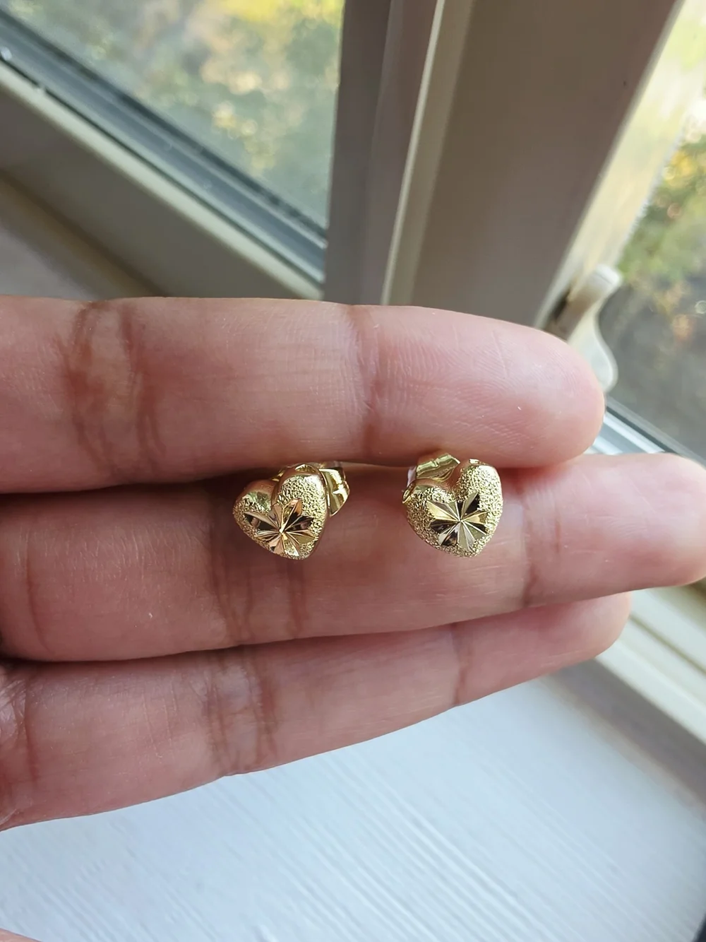 Gold Heart Floral Stud Earrings - Women Jewelry